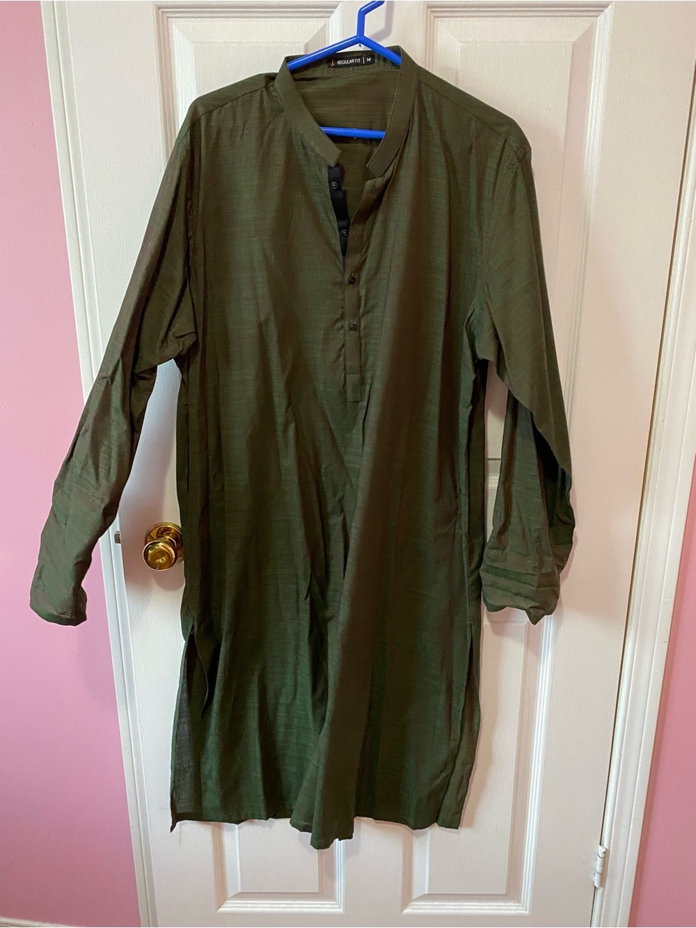 Men's Pakistani Kameez Green Kurta Shirt - Classic Long Sleeve Size M